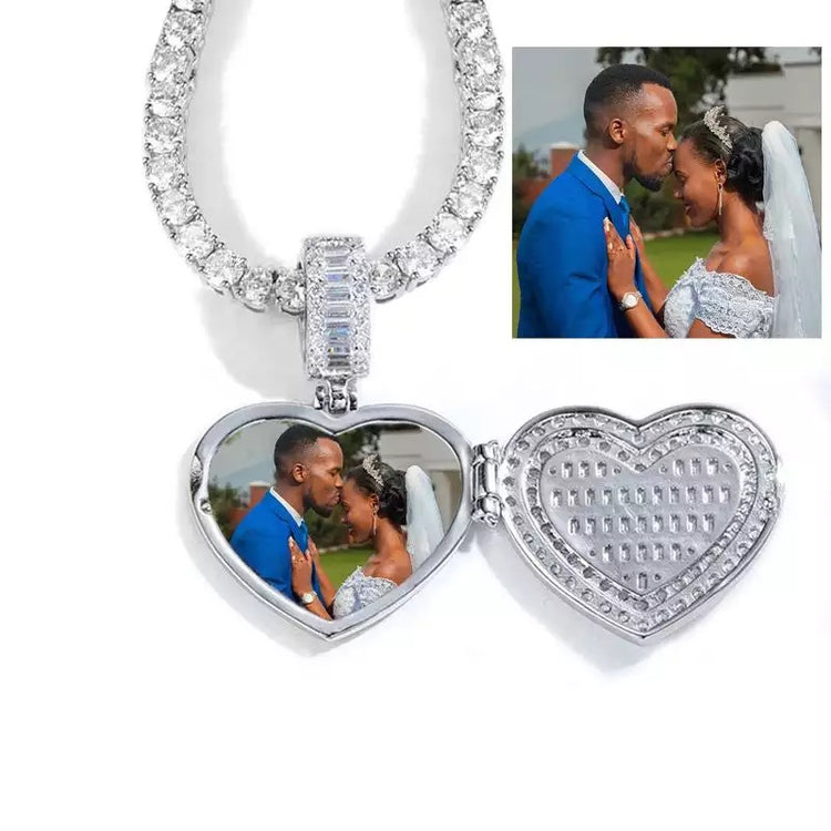 Diamond photo locket necklace