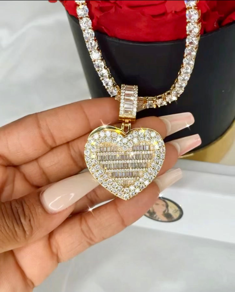 Diamond photo locket necklace